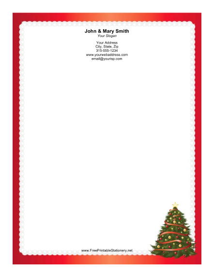Christmas Tree Red Border stationery design