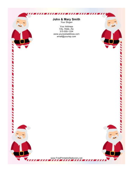 Four Santas Candy Cane Border stationery design