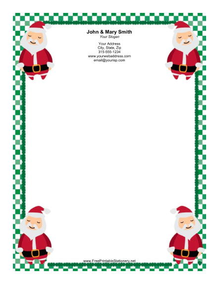 Four Santas Green Border stationery design