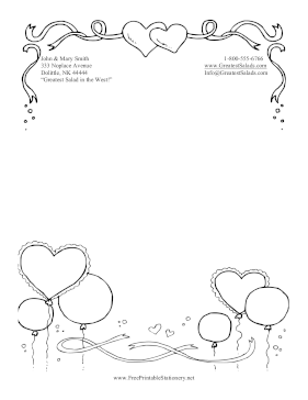 Heart Balloons And Streamers Black and White stationery design