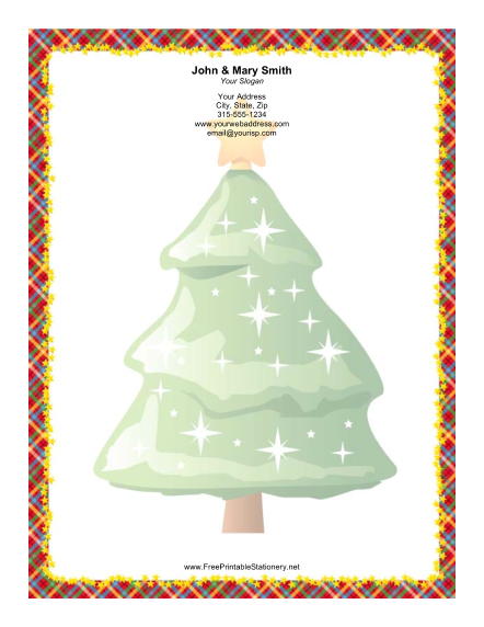 Large Christmas Tree Colorful Plaid Border stationery design