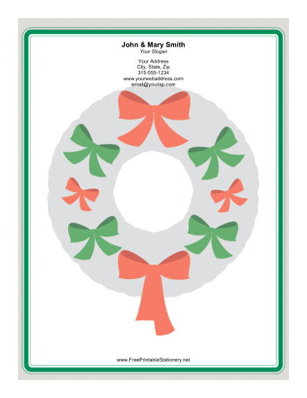 Large Wreath Red Green Bows stationery design
