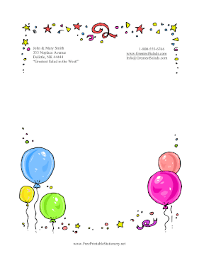 Birthday Balloons stationery design
