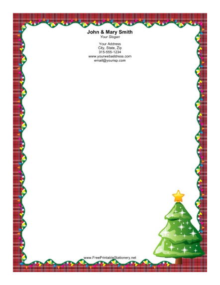 Christmas Tree Plaid Border stationery design
