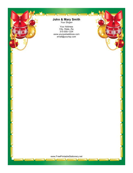 Colorful Ornaments Gold Green Border stationery design