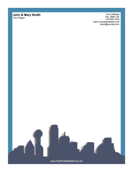 Dallas Skyline Blue stationery design