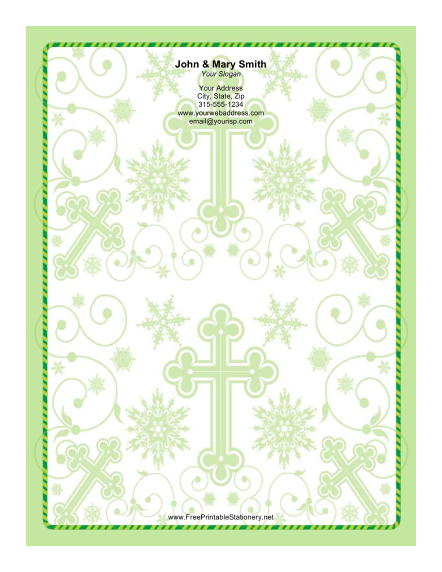 Different Sized Crosses Ornate Green Background stationery design
