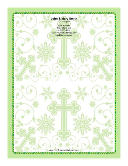 Different Sized Crosses Ornate Green Background stationery design