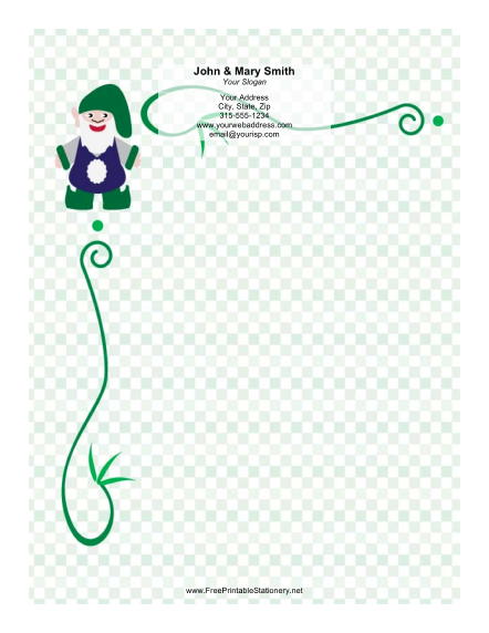 Elf with floppy Green Hat stationery design