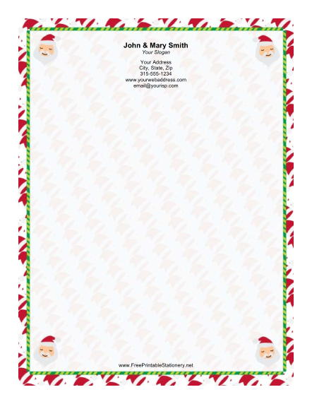 Four Small Santas Candy Cane stationery design