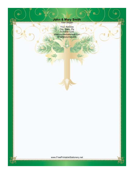 Gold Cross Green Border stationery design