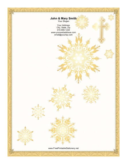 Gold Cross Snowflakes stationery design