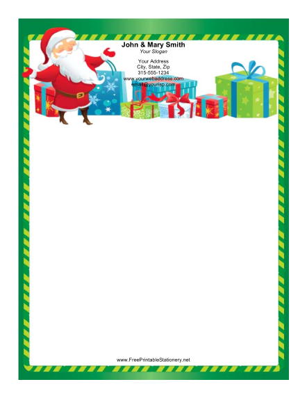 Happy Santa Green Candy Cane Border stationery design