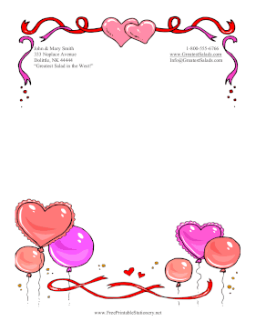 Heart Balloons And Streamers stationery design
