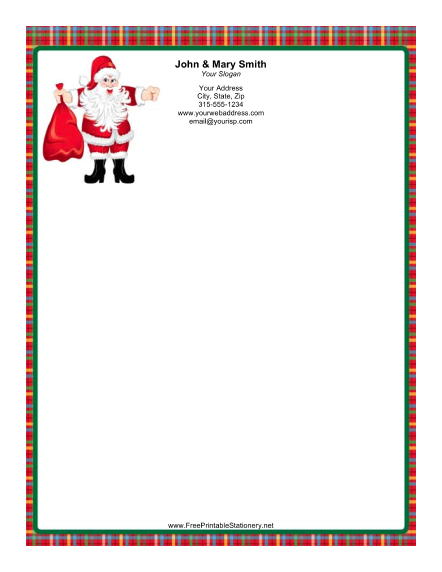 Jolly Santa Plaid Border stationery design