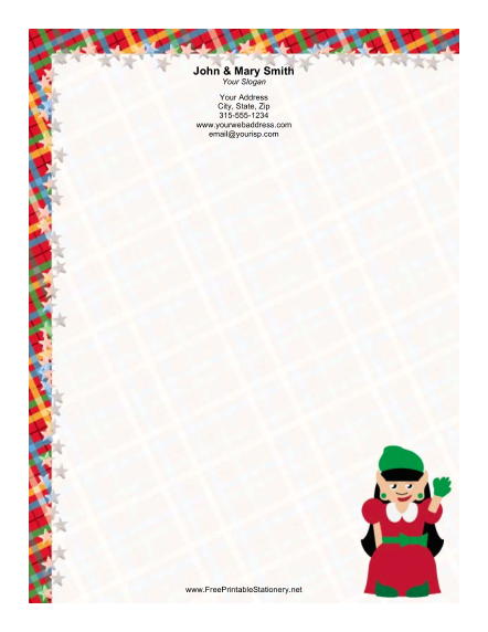 Lady Elf Red Dress Green Bow stationery design