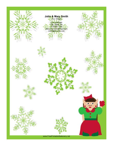 Lady Elf in Red and Green stationery design