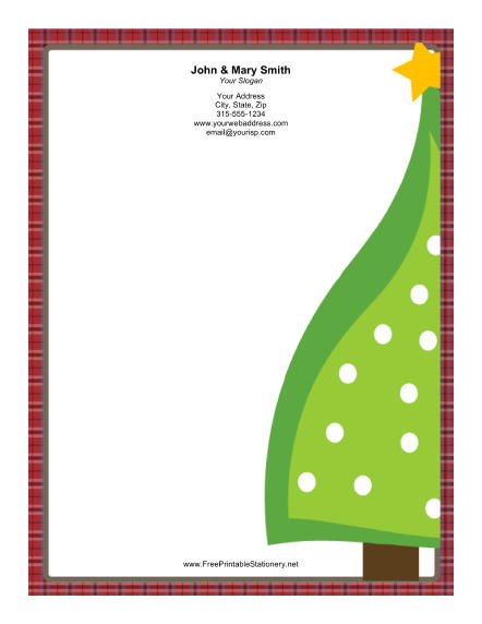 Large Christmas Tree Plaid Border stationery design