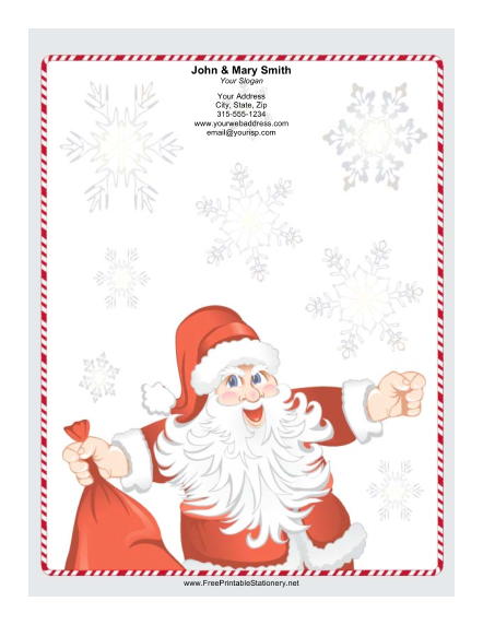 Large Jolly Santa Candy Cane Border stationery design