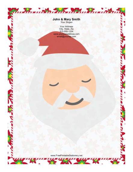 Large Santa Portrait Candy Canes stationery design