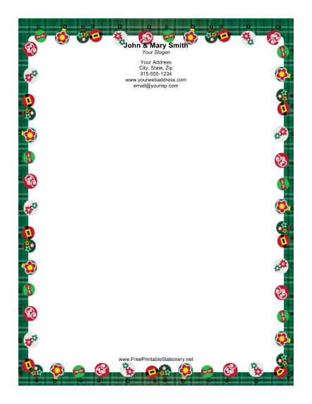 Ornaments with Green Plaid Border stationery design