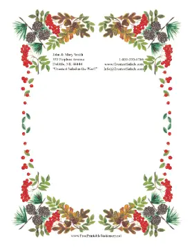 Pinecones And Berries Border stationery design