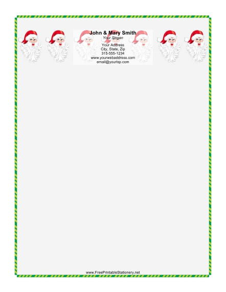 Row of Santas Green Candy Cane Border stationery design