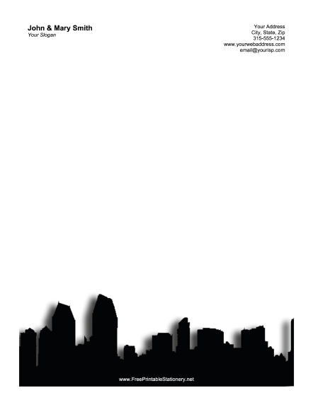 San Diego Skyline Gray stationery design