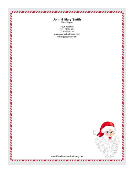 Santa Claus Candy Cane Border stationery design