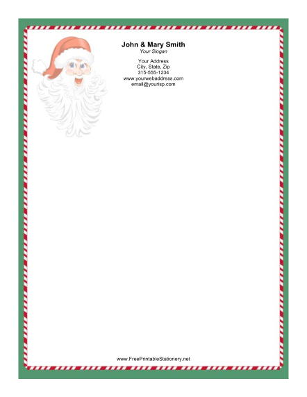Santa Claus Red White Green Candy Cane Border stationery design