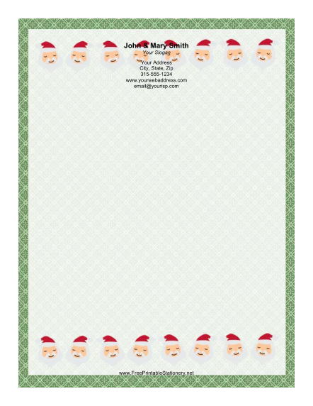 Santa Portraits Green Border stationery design