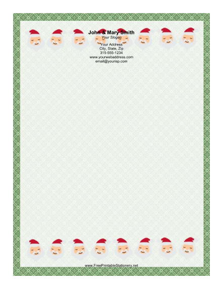 Santa Portraits Green Border stationery design