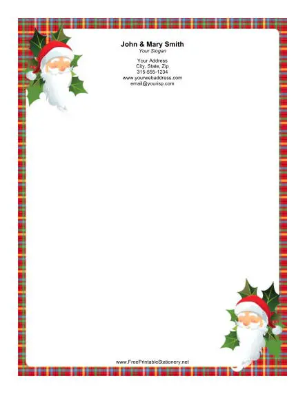 Santa Portraits Plaid Border stationery design