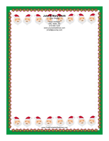 Santa Portraits Poinsettia Border stationery design