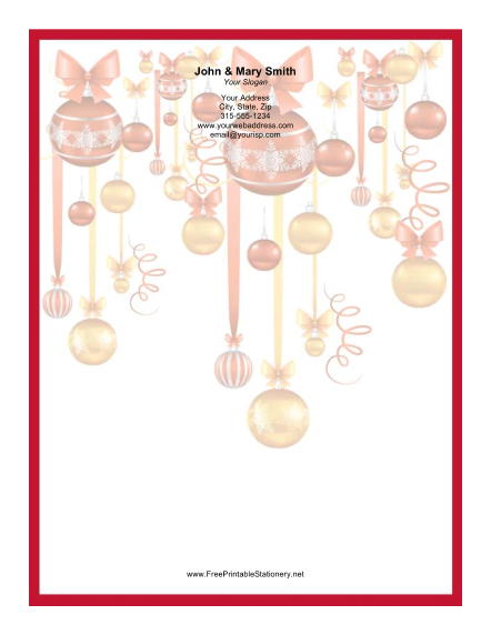 Several Colorful Ornaments Red Border stationery design