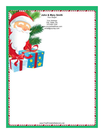 Smiling Santa Candy Cane Border stationery design