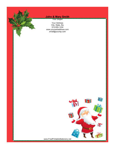 Smiling Santa Juggling Presents stationery design