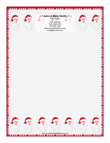 String of Santas Candy Cane Border stationery design