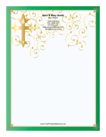 Stylized Cross Green Border stationery design