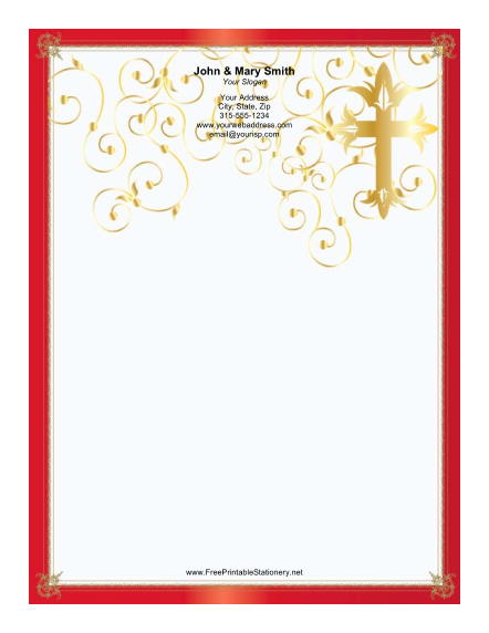 Stylized Cross Red Border stationery design