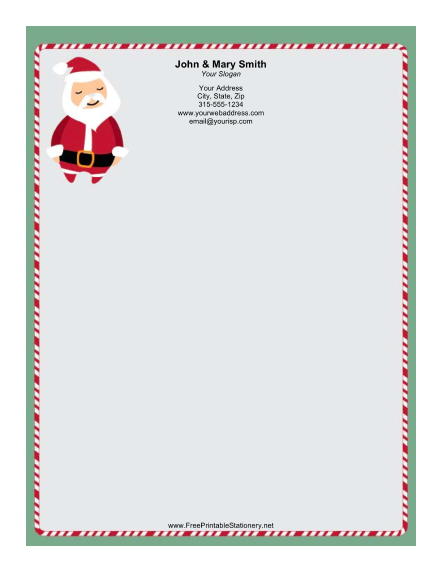 Stylized Santa Candy Cane Border stationery design