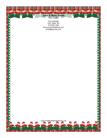 Two Rows of Elves Plaid Border stationery design