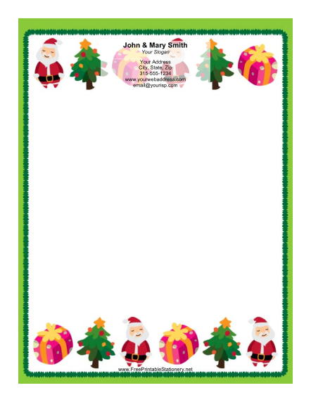 Two Rows of Santas stationery design