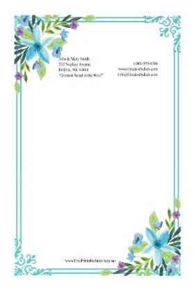 Watercolor Flower Borders stationery design