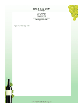 Wine Bottle and Grapes stationery design