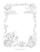Girl Student School Supplies Black and White